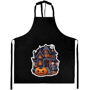 Discover Haunted House Halloween Design Aprons