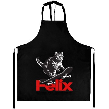 Discover Cool Cat Skateboard with cute Boy Name FELIX Aprons