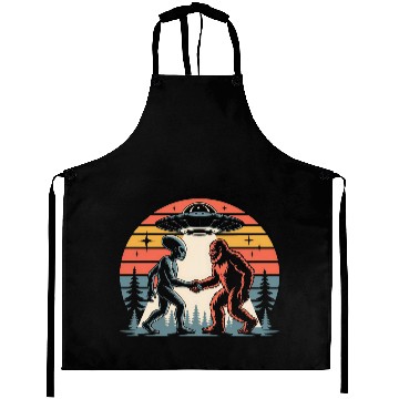 Discover Alien and Bigfoot Retro Sunset UFO Aprons