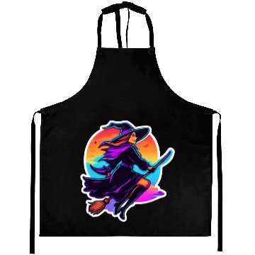 Discover Enchanted Witch on a Broom Halloween Aprons