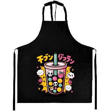 Discover Kawaii Skull Bubble Tea Design Aprons