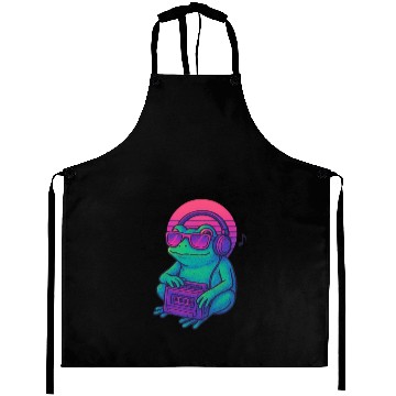Discover Retro Frog DJ Boombox Graphic Aprons