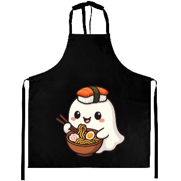 Discover Kawaii Sushi Ghost Illustration Aprons