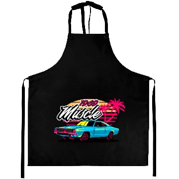 Discover Retro 1969 Muscle Car Sunset Design Aprons