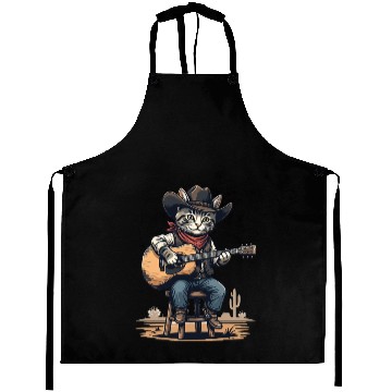 Discover Cowboy Cat with Guitar – Western Kitty Art Aprons