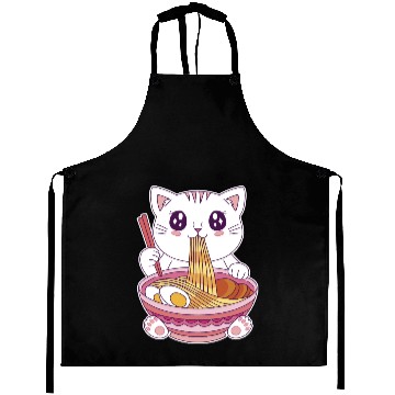 Discover Cute Kawaii Cat Eating Ramen  Aprons
