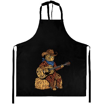 Discover Cowboy Cat Playing Guitar – Typography Art Aprons