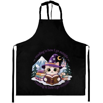 Discover Whimsical Cat Wizard Reading Magic Book Aprons