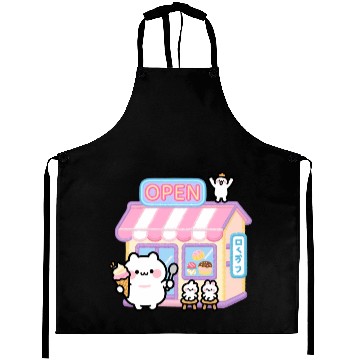 Discover Kawaii Cat Ice Cream Shop Illustration Aprons