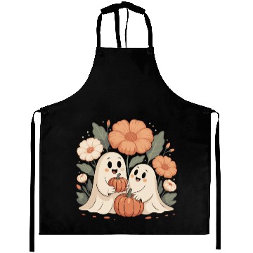 Discover Cute Ghost Flower Pumpkin Floral Halloween Aprons