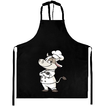 Discover Charming Cow Chef Cartoon Illustration Aprons