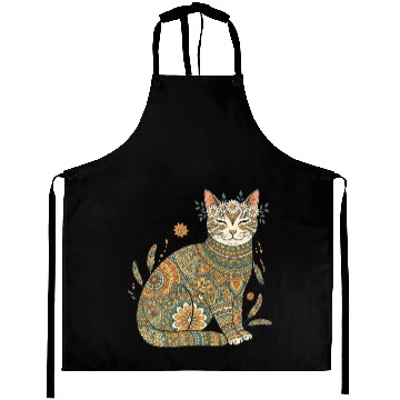 Discover Boho Cat – Smiling Floral Mandala Design Aprons