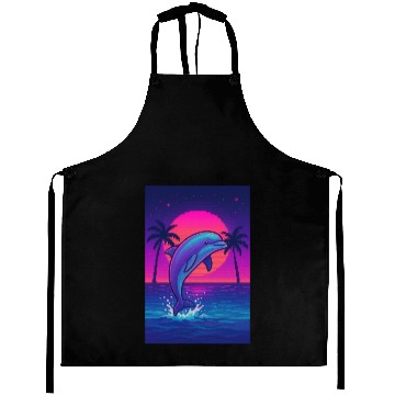 Discover Neon Dolphin Sunset Scene Aprons