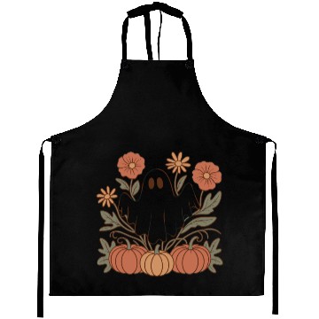 Discover Floral Halloween Flower Pumpkin Ghost Cottagecore Aprons
