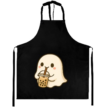 Discover Cute Ghost with Bubble Tea Design Aprons