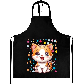 Discover Adorable Cartoon Cute Cat Polka Dots  Aprons