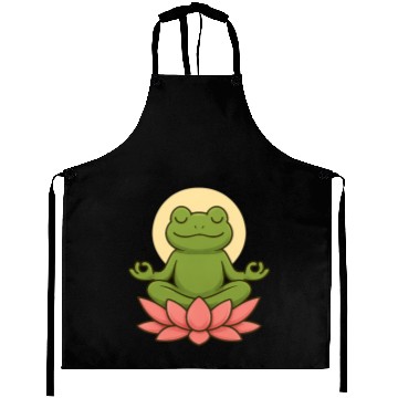 Discover Serene Green Frog Meditation Design Aprons