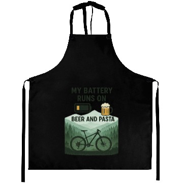 Discover Battery Icon with Beer and Pasta Theme Aprons