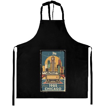 Discover Vintage Chicago Skyline with Retro Radio Aprons