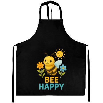 Discover Bee Happy Aprons – Cute Bee with Flowers and Sun