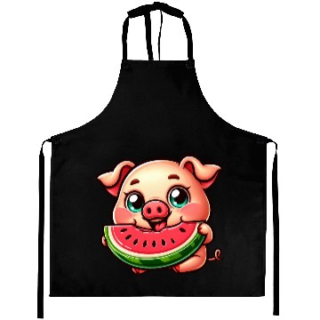 Discover Cute pig with watermelon summer vacation farmer Aprons