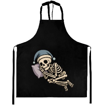 Discover Festive Skeleton Relaxing in Holiday Gear Aprons