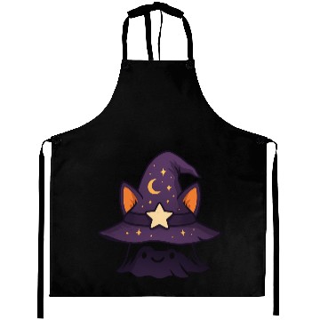 Discover Mystical Cat Witch Hat Design Aprons