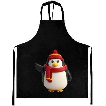 Discover Festive Penguin in Winter Gear Aprons
