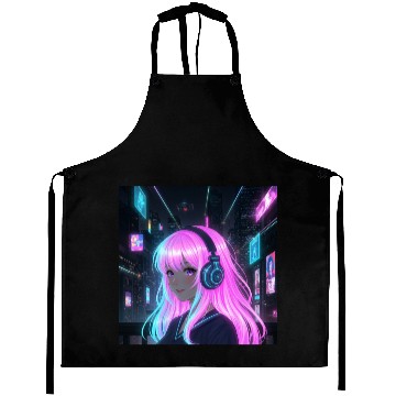 Discover Neon Cyber Girl Illustration Aprons