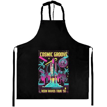 Discover Retro Neon Waves Space Rocket Aprons