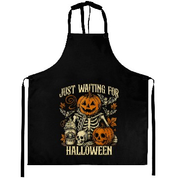 Discover Just Waiting For Halloween Skeleton Spooky Season Aprons