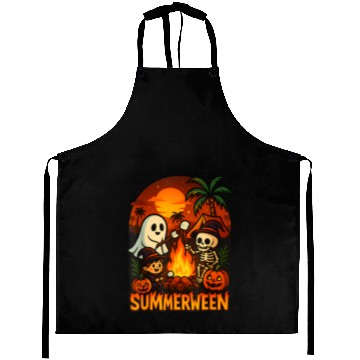 Discover Summerween Campfire Ghost Skeleton Funny Halloween Aprons