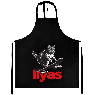 Discover Cool Cat Skateboard with cute Boy Name ILYAS Aprons