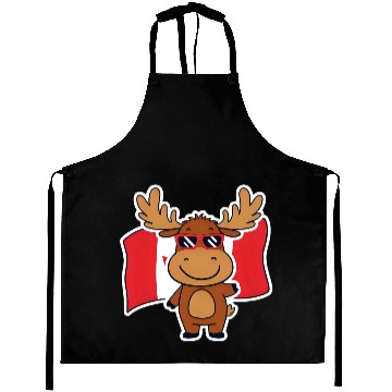 Discover Playful Moose with Canadian Flag Aprons