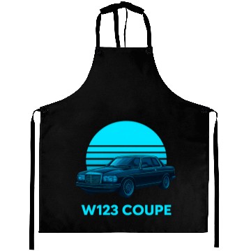 Discover Black W123 Coupe – Neon Retro 80s Style Automotive Aprons