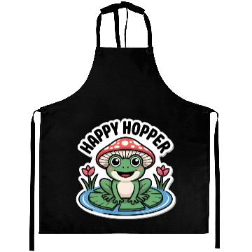 Discover Cute "Happy Hopper" Frog Sticker Design Aprons