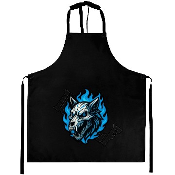 Discover Fierce Wolf Skull with Blue Flames Aprons