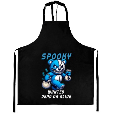 Discover Spooky Teddy Bear Wanted Dead or Alive Halloween Aprons