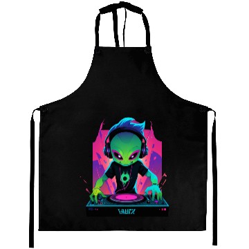 Discover A cute chibi-style alien dark DJ Aprons