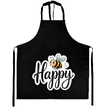 Discover Whimsical Bee and Happy Text Artwork Aprons