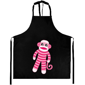 Discover Pink Striped Sock Monkey Aprons