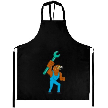 Discover Hawk Mechanic Standing Pipe Spanner Cartoon Aprons