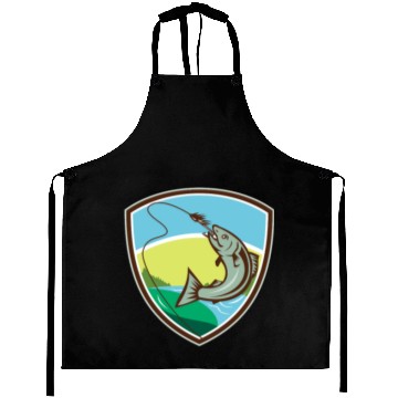 Discover Trout Biting Hook Lure Shield Retro Aprons