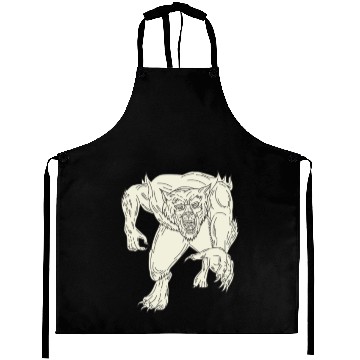 Discover Werewolf Monster Running Mono Line Aprons