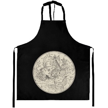 Discover Ancient Sea Monster Attacking Sailing Ship Circle Aprons