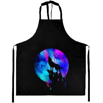 Discover Howling wolf watercolor space drips galaxy gift Aprons