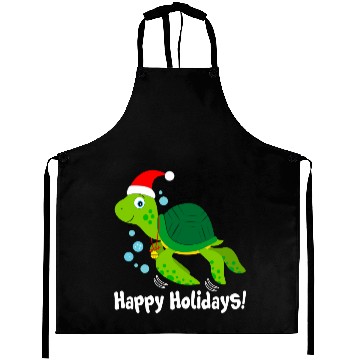 Discover Sea Turtle Santa Hat Happy Holidays Aprons