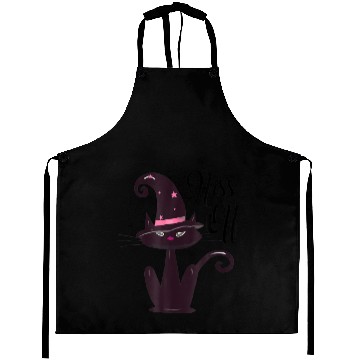 Discover Black Cat With Witch Hat Hiss Off Halloween Aprons