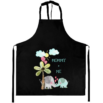 Discover Mommy and Me | Teal Mom and Baby Elephant Aprons