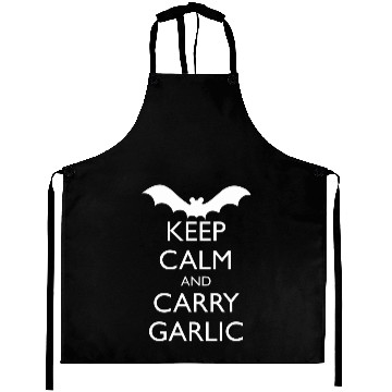 Discover KEEP CALM AND CARRY GARLIC, vampire bat Aprons